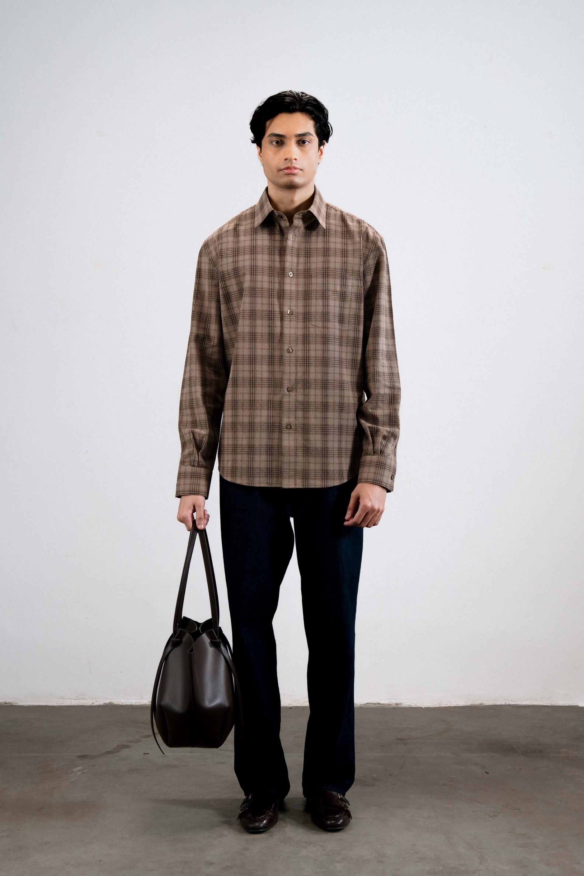 brown plaid dress shirt Non-Iron Cotton Plaid Dress Shirt With Contrast Trim