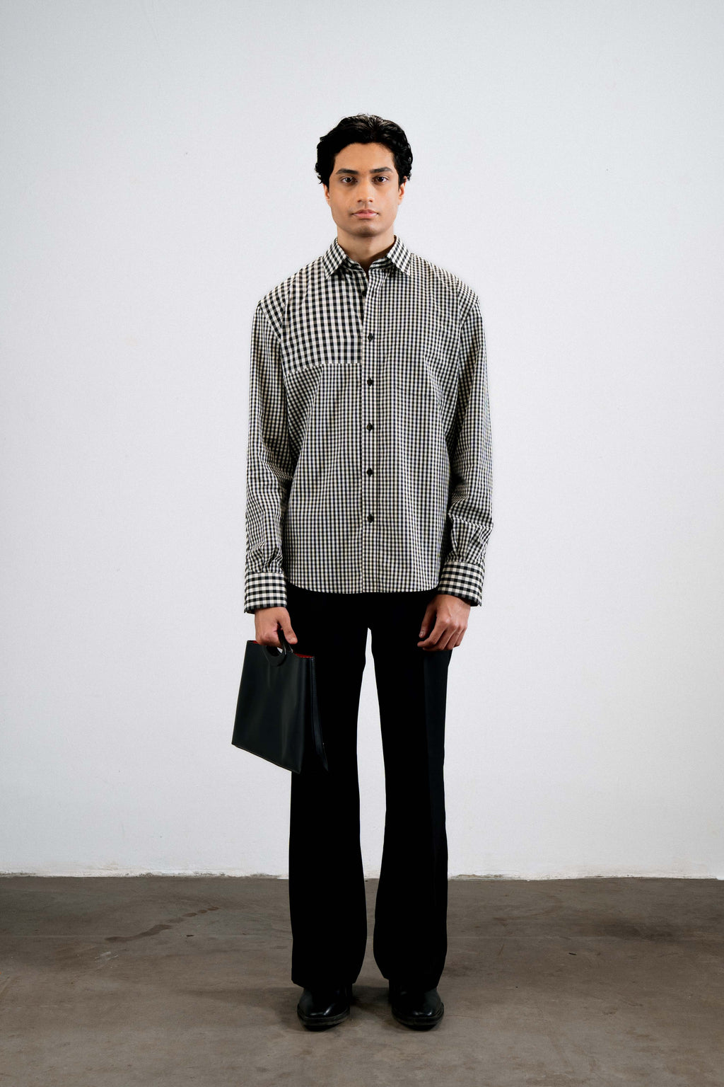 Panelled Gingham Shirt — Black & White