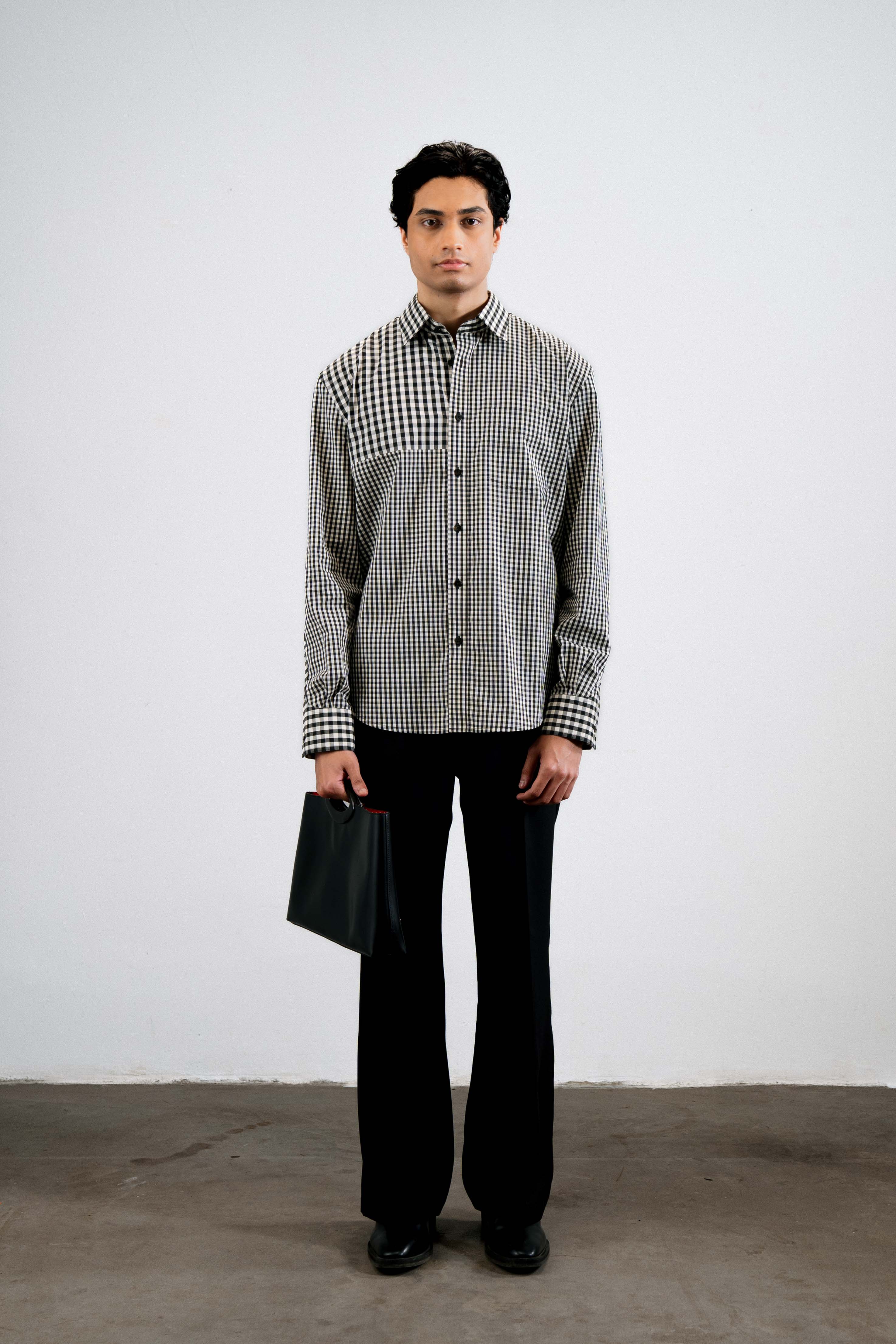Panelled Gingham Shirt — Black & White