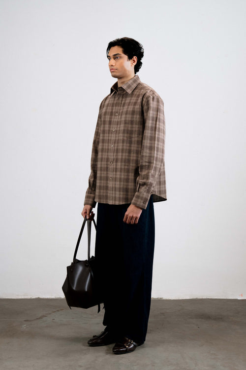 Brushed Cotton Plaid Shirt — Brown