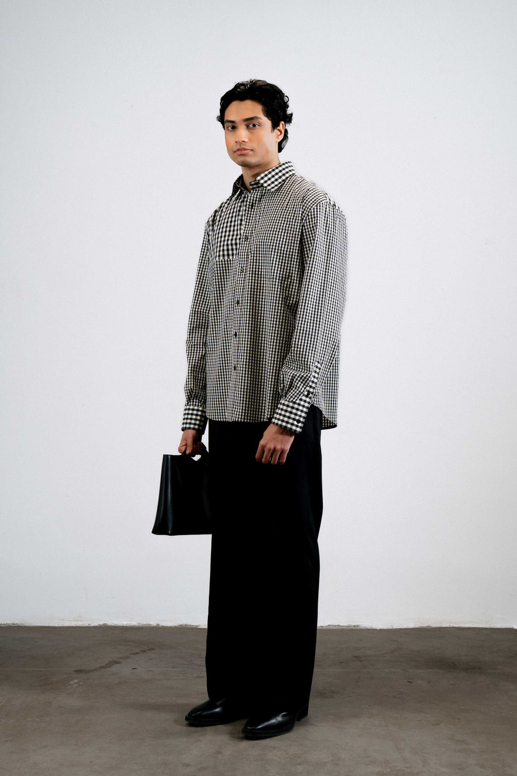 Panelled Gingham Shirt — Black & White