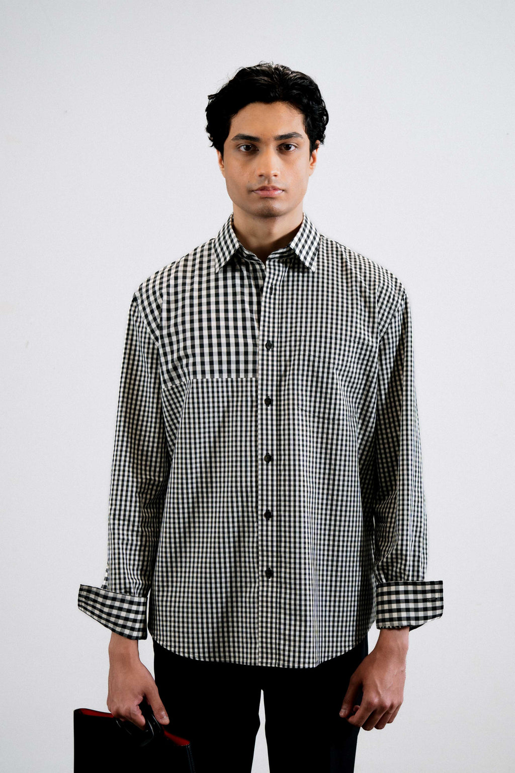 Panelled Gingham Shirt — Black & White