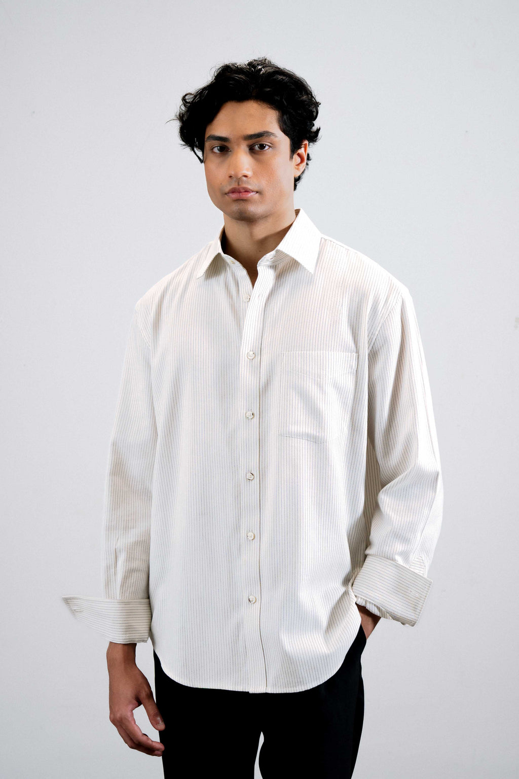 Pinstriped Cotton Shirt — White