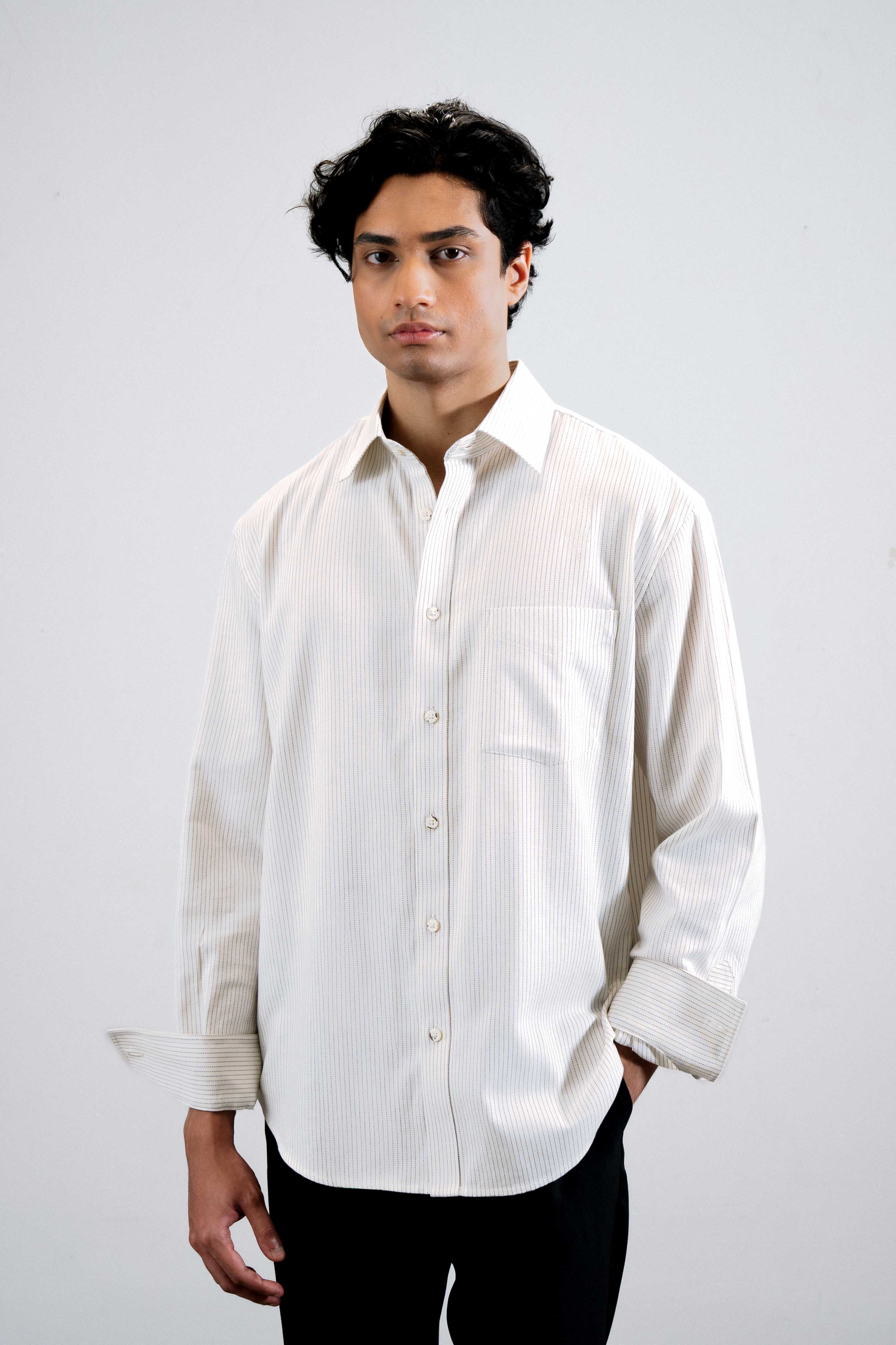 Pinstriped Cotton Shirt — White