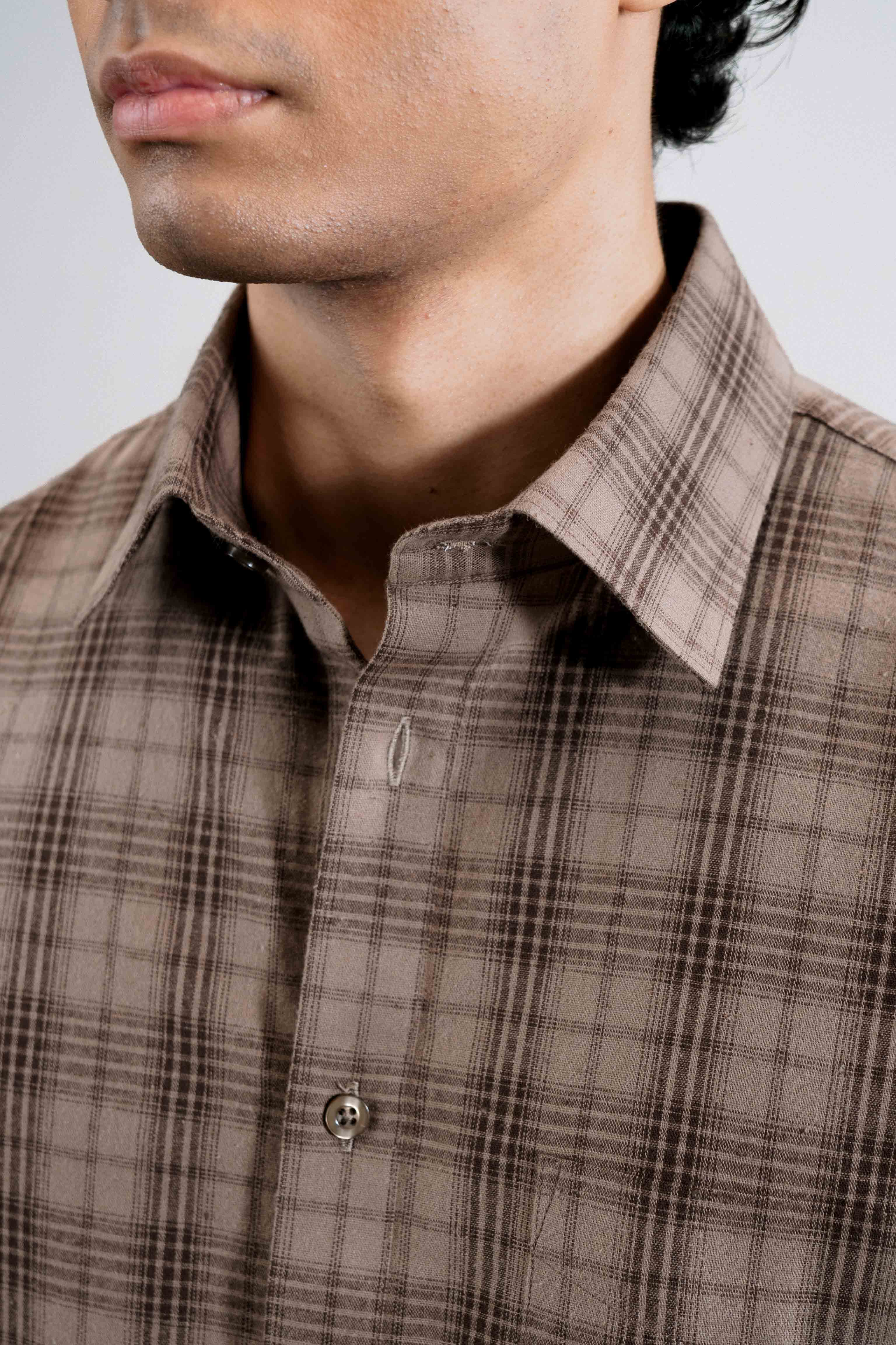 Brushed Cotton Plaid Shirt — Brown