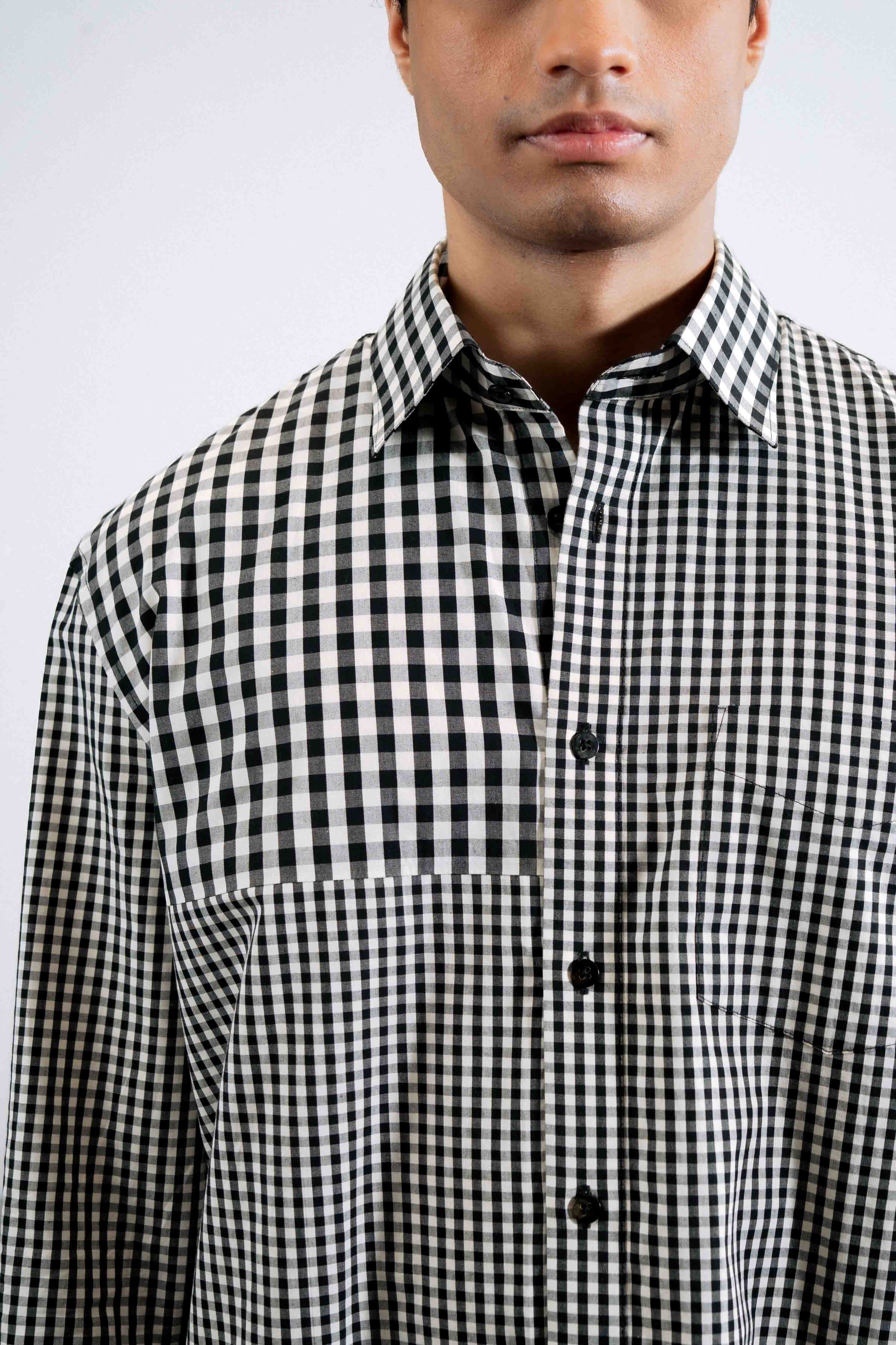 Panelled Gingham Shirt — Black & White