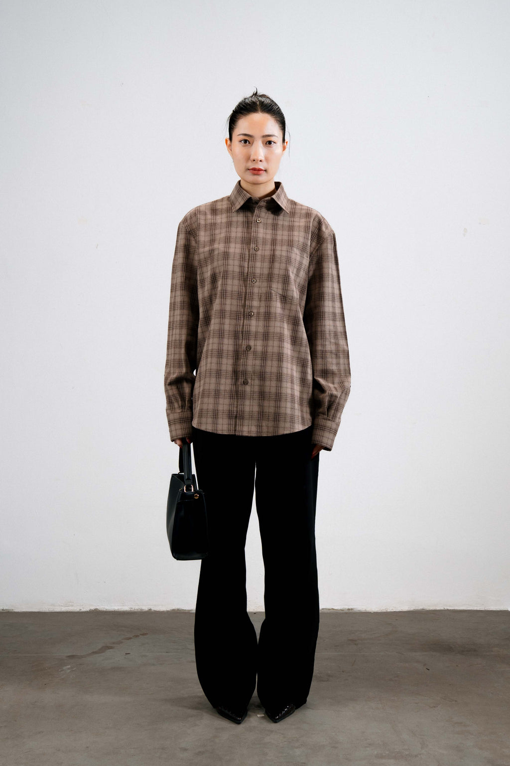Brushed Cotton Plaid Shirt — Brown
