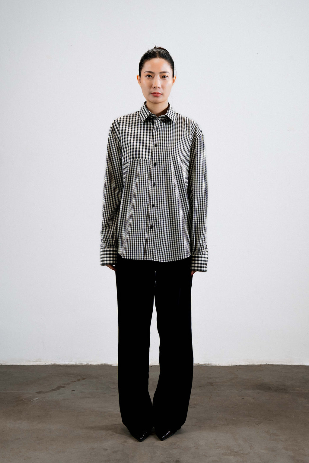 Panelled Gingham Shirt — Black & White
