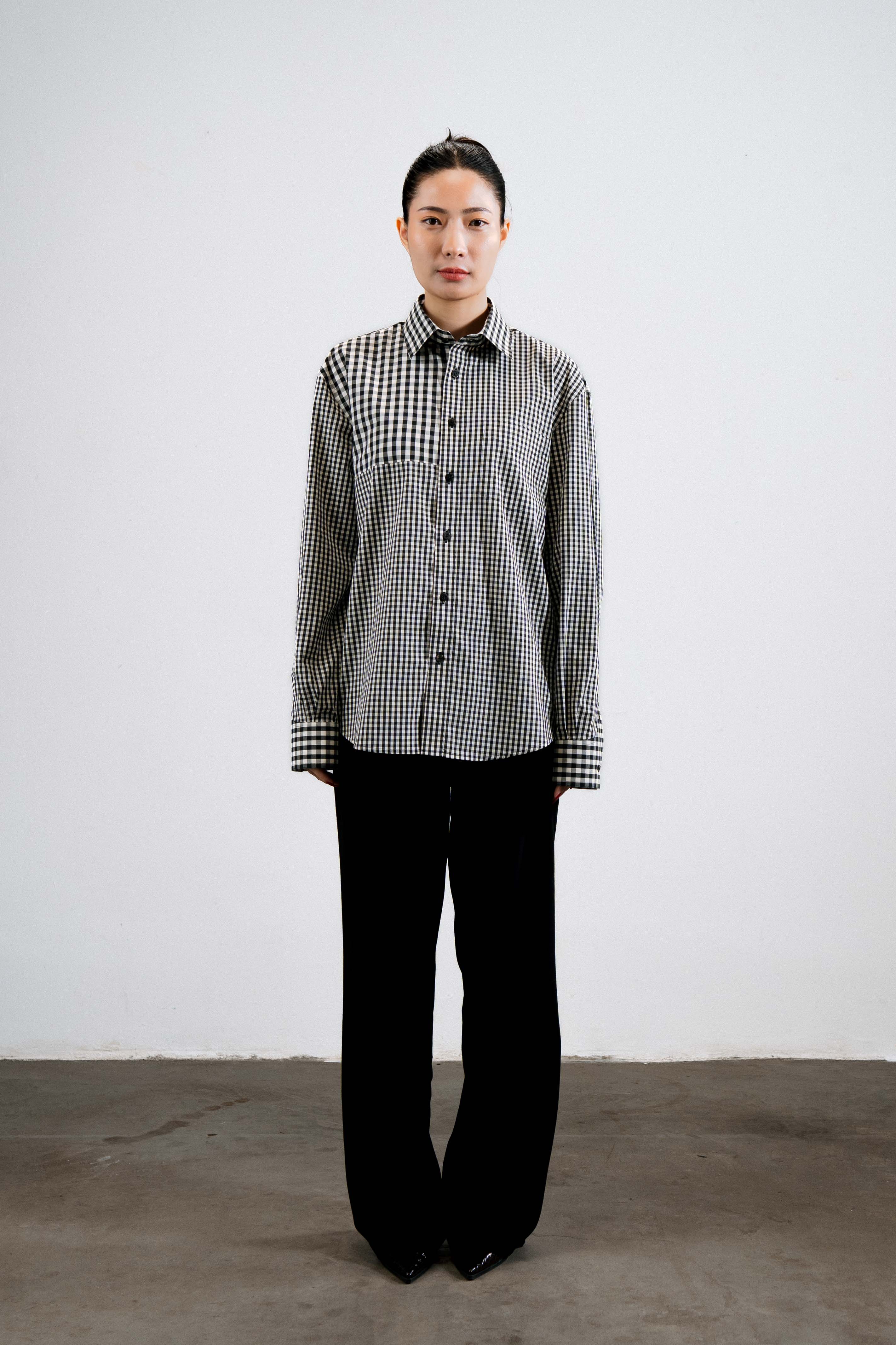 Panelled Gingham Shirt — Black & White